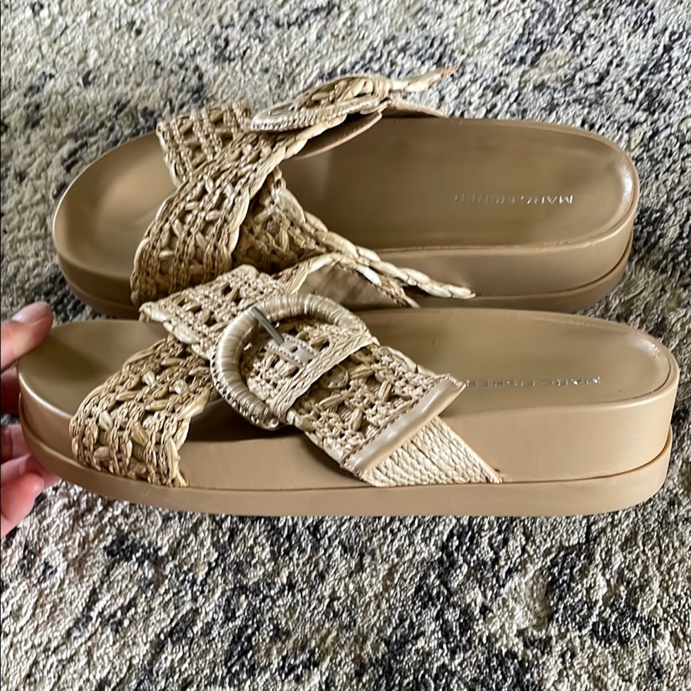 Marc Fisher Tan Woven crochet Slide Sandals NEVER WORN! - Picture 3 of 7